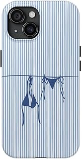 Blue Striped Bikini Summer Beach Phone Case for iPhone 17 Pro Max to 12 – Gift for Beach Lovers, Glossy 2-in-1 Durable Shockproof Protective Cover (Mixed Colors, iPhone 17 Pro Max)
