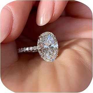 ZDIFDIC 3CT 925 Sterling Silver Engagement Rings Oval Cut Solitaire Cubic Zirconia CZ Wedding Promise Rings for Her Classic Simulated Diamond Bands for Women Size 6-10(6#), KE-TY22-BJ06