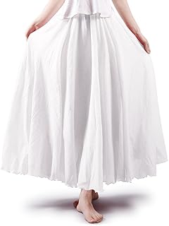 Women's Long Flowy Maxi Skirt Cotton Linen Boho A-Line Skirts for Ren Faire, Cottagecore & Beach (S-L & Girl)