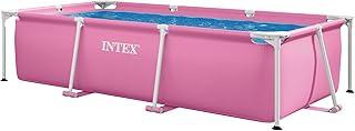 INTEX Rectangular Frame 8 ft 6 in x 5 ft 4 in x 26 in Above Ground Pool, Swimming Pool with Steel Frame, Pink - Pump Not Included