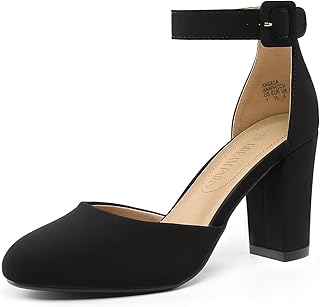 Women's High Heel Ankle Strap Closed Toe Chunky Wedding Pumps Shoes