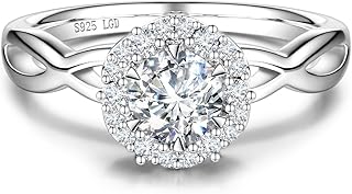 Vows of Infinity 0.4-1.1 Ct. Tw. Lab Grown Diamond Halo Engagement Ring in Sterling Silver (0.3-1 Carat Main Stone) Promise Anniversary Wedding Ring for Women (D-E Color, VS Clarity)