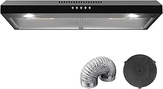 30 Inch Under Cabinet Range Hood, Ducted/Ductless Convertible Kitchen Extractor, Ultra Slim Stove Vent for Kitchen, Oven Exhaust Fan with Charcoal Filter and Foil Pipe