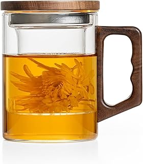 Tea Infuser Mug 400ML/15.5oz，Borosilicate Glass Infusion Mug Dishwasher Safe preferred for birthday gifts