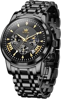 Mens Watches Luxury Waterproof Luminous Easy Read Chronograph Watches Full Gold/White Dail/Black Face with Calendar Wrist Watches