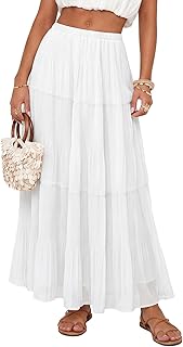 Women's Chiffon Maxi Skirt Pleated Elastic High Waisted Tiered A-Line Boho Spring Flowy Long Skirts with Lining