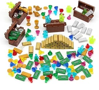 Treasure Chest Gem Blocks, Jewel Chest, Gems, Diamonds, Bullion Gold Bar, Crystals, 100 Dollar Bill Cash Building Blocks for All Building Levels