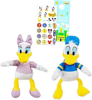 Disney Donald and Daisy Plush Keychain 2 Pack - Bundle with 2 Duck Keychain Plushies for Kids Plus Stickers, and Beach Kids Door Hanger | Donald and Daisy Duck Bag Clips Party Favor Set