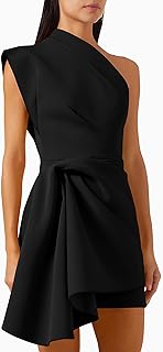 Women's Elegant One Shoulder Asymmetrical Draped Mini Cocktail Party Dress