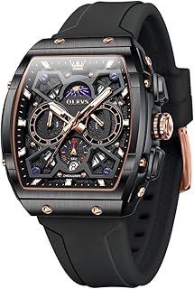 Watches for Men Casual Luxury Large Face Multifunctional Chronograph Men's Watches Durable Silicone Strap Men Watch Date Moon Phase Analog Quartz Watch Reloj para Hombre