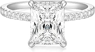 4CT Engagement Ring for Women Radiant Cut Cubic Zirconia Wedding Band CZ Promise Anniversary Ring Size 3-13
