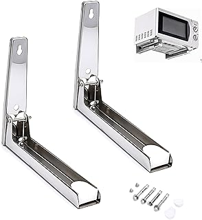 Universal Stainless Steel Microwave Mount Bracket Microwave Shelf Wall Mount, Foldable Stretch Design, Mounting Kit Included, Easy Install Holder for Kitchen Storage Organization