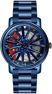Mens Wrist Watch Creative 3D Spinning Car Wheel Rotating Watches Rim Hub Design Fashion Quartz Stylish Wristwatch with Stainless Steel Strap Gifts for Car Enthusiasts