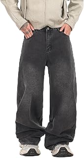 Mens Hip Hop Baggy Jeans with Pockets Casual Wide Leg Y2k Relax Fit Denim Pants Extreme Motion Skateboard Streetwear