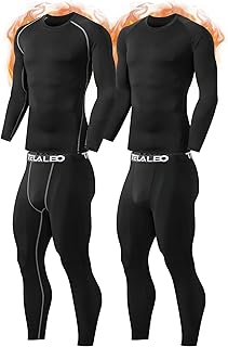2 Set Mens Thermal Underwear Fleece Lined Long Johns 4 Pcs Base Layer Shirts Pant for Cold Winter Weather