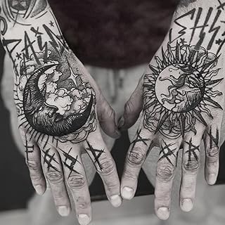 2 Sheets Waterproof Hand Back Body Art Temporary Tattoos Stickers Sun Moon