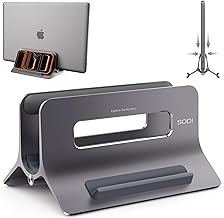 SODI Vertical Laptop Stand for Desk, Gravity Auto Lock MacBook Stand, Aluminum Laptop Holder Vertical Compatible with MacBook Pro, Air, Tablet, Space-Saving Organize Work & Home Office, Gray