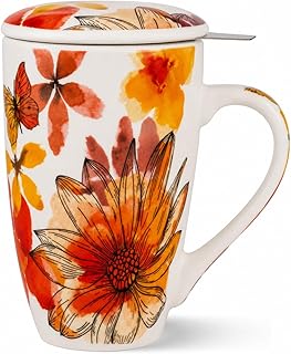 GBhome Tea Mug with Infuser and Lid, 18 Ounce Large Ceramic Loose Leaf Cup, Microwave, Dishwasher Safe, Perfect for Tea Lovers
