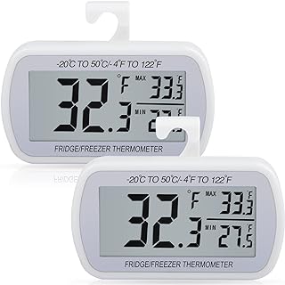 AEVETE 2 Pack Waterproof Digital Refrigerator Thermometer Large LCD, Freezer Room Thermometer with Magnetic Back, No Frills Easy to Read