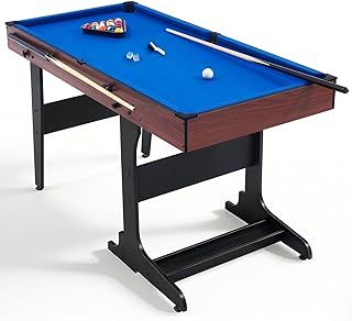 53 Inch Folding Pool Table with Built-in Ball Storage and Cue Clips, Freestanding Billiard Game Table Set for Family Game Room, Includes Cues, Balls, Chalk and Brush