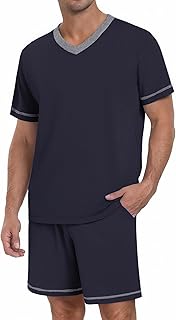 Men's Pajama Sets Shorts Short Sleeve Pj Sets Loungewear Lightweight Lounge Sets with Pockets