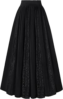 Maxi Skirt for Women Boho Lace Flowy Long Renaissance Skirts with Pockets