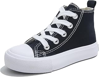 Kids High Tops Boys and Girls High Top Lace-up Canvas Shoes Back-to-School Season Little White Shoes Teen Classic Sneakers Tennis Shoes Baby Skate Shoes Toddler Shoes