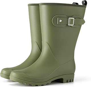 Women's Waterproof Rain Boots Wide Mid Calf Comfortable Rubber Shoes Lightweight Anti-slipping Rain Footwear for Outdoor Garden Farm Work
