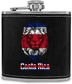 Lion funny Costa Rica flag Hip Flask Portable Stainless Steel Wine Flask Drink Alcohol Bottle 6 oz Party outdoor Camping Durable Leather Covered