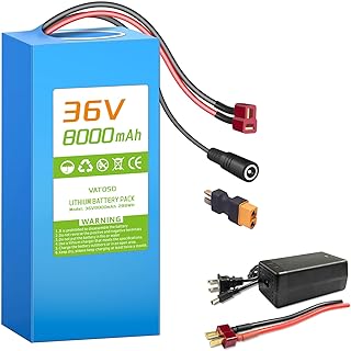 36V Lithium Battery 8Ah, Built-in 25A BMS, XT60 Connector, w/ 2A Charger,for 200-600W Electric Bikes, Scooters, ATVs, Electric Dirt Bikes (36V 8Ah)