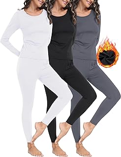 3 Sets Thermal Underwear for Women Set Long Johns Fleece Lined Soft Cold Weather Warm Base Layer Winter Top Bottom