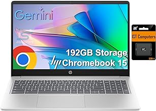 HP Chromebook 15 Laptop ( 15.6" Anti-Glare, Intel N200, 8GB DDR5 RAM, 192GB Storage (64GB eMMC + 128GB SD), 4-Core(> i3-1115G4), Numeric KB) Home & Student, Webcam w/Shutter, Wi-Fi, Chrome OS, Silver