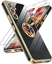 LeYi for Galaxy A54-5G Phone Case: with Tempered Glass Screen Protector [2 Pack] 360° Rotatable Ring Holder Magnetic Kickstand, Plating Rose Gold Edge Cell Funda para Samsung A 54 5G Case, Black