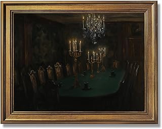 Framed Elegant Dining Room with Candles Poster Canvas Print Art Vintage Wall Art Pictures Painting Wall Decor Stunning Art Print for Living Room Home Decor Office Wall Decoration (Retro Framed,12L"x16W")