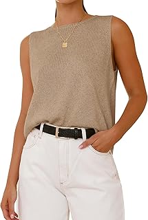 Sleeveless Sweater Tops for Women 2026 Crew Neck Lightweight Casual Loose Tank Summer Outfits Fashion Clothing