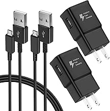 Adaptive Fast Charger Kit Compatible with Samsung Galaxy S7/S7 Edge S6 /S6 Edge/ Note5/4 S4/S3 S2 J7 J7V J5 J3 J3V J2/G3 G4 K20/ Moto E4 E5, USB Wall Charger and 5FT Micro USB Cable (2 Pack, Black)