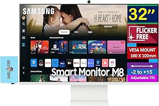Samsung M8 (M80D) 32" 4K UHD Smart Monitor with HDR10, 4ms Response Time, 400 nits Brightness, Flicker Free, VESA Mount (100mm), HDMI & Dockztorm USB Port Expander, White Color (LS32DM801UNXZA)