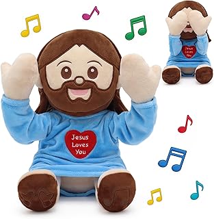 Yelakey Jesus Plush Peek A Boo Toy, Jesus Stuffed Doll Religious Plushie with 15 Bible Songs for Kids Christmas Easter Gifts 10''