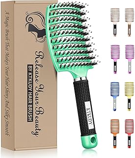 KTKUDY Detangling Brush Boar Bristles Hairbrush Make Hair Shiny & Healthier Curved and Vented Detangler Brush for Women Men Kids Wet & Dry Hair (Light green)