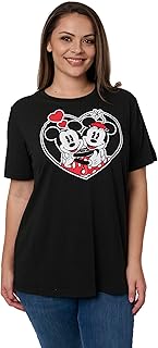 Womens Plus Size T-Shirt Mickey and Minnie Mouse Heart Print (Black)