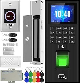 Complete Biometric Fingerprint Security Access Control System Kit, RFID Keyboard Door Lock, Time and Attendance System, Smart Remote Control Door Opener, 600-Pound Electromagnetic Lock + ZL
