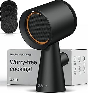 TUCO Portable Range Hood, Countertop Kitchen Exhaust Fan with 3 Speeds, 5-Layer Filter, Powerful Smoke Removal, Low Noise, Oil Cup, Air Purifier for Apartments, Dorms & Indoor BBQ Smokeless – Black