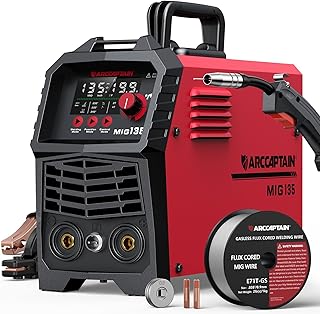 ARCCAPTAIN 135A MIG Welder [Large LED Display] 110V Welder Flux Core MIG, Lift TIG, Stick, 3 in 1 Welding Machine Gasless MIG Welder Machine 110V, IGBT Inverter Welder with Synergy, 2T/4T