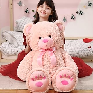 MorisMos 36in Giant Teddy Bear Stuffed Animal, Big Soft Pink Teddy Bear Plush, Cuddly Large Pink Bear Gift for Women, Girls Birthday, Christmas, Baby Shower