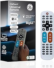 GE BigEZ OneTouch Big Button Universal TV Remote for Seniors, Easy to Use, Replacement Remote for Samsung, LG, Sony, Vizio, Roku TV, Streaming Players, Backlit Buttons, 2 Device, White, 84666
