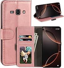 Leather Flip Cover Compatible with Samsung Galaxy Star Advance Wallet Case with Card Slots, Magnetic Closure, Stand Function, RFID Shockproof Folio (Rose Gold)