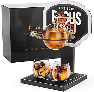 Basketball Whiskey Decanter Set with Black Court Stand & 2 Glasses, Stylish Liquor Decanter Gift for Men, Dad, Brother, Husband, Sports Lover - Birthday, Anniversary, Christmas, Retirement Gift