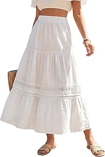 Womens Maxi Skirt Boho Summer Long Skirts Flowy High Waist Tiered Casual Beach Dress with Pockets 2026