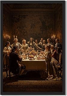 Framed Vintage Aristocratic Banquet Poster Canvas Print Art Elegant Painting Pictures Wall Art Wall Decor for Home Decoration Stunning Classic Feast Scene Art Print for Living Room Bedroom Office (Black framed,12L"X16W")