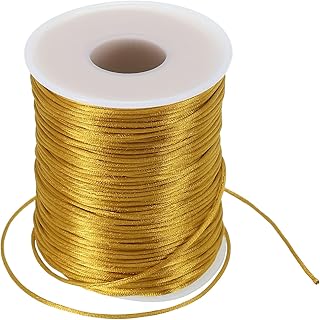 PATIKIL 1.5mm x 109 Yard Nylon Satin Cord, Nylon Beading String Knotting Cord Chain Braided Rope for Bracelets Jewelry Trim Chinese Knot, Gold
